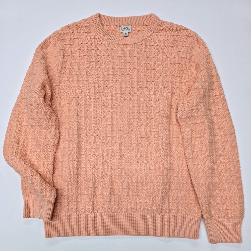 J. Crew Mens XL Peach Pink Basketweave Textured Cotton‎ Crewneck Sweater